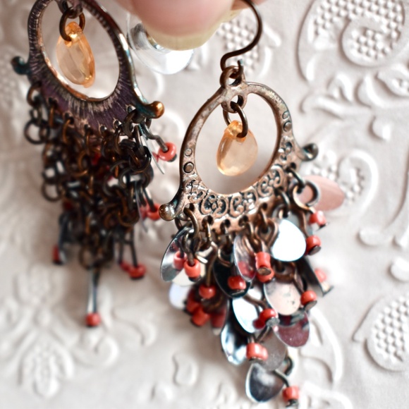 💞💗 Vintage Bronze Bohemian Antiqued Metal Beaded Chandelier Statement Earring - Picture 6 of 6